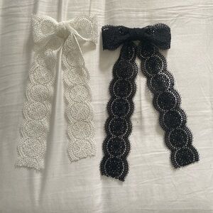 Lace Ribbon Bow Hair Clip - Black & White